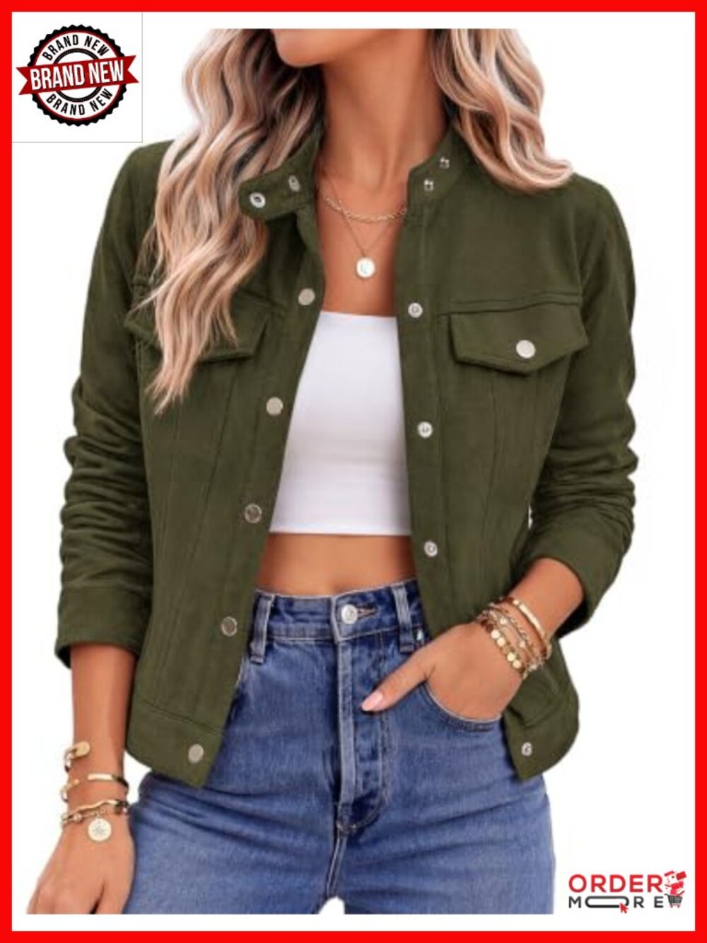 Faux Suede Cropped Jacket Snap Button Shacket